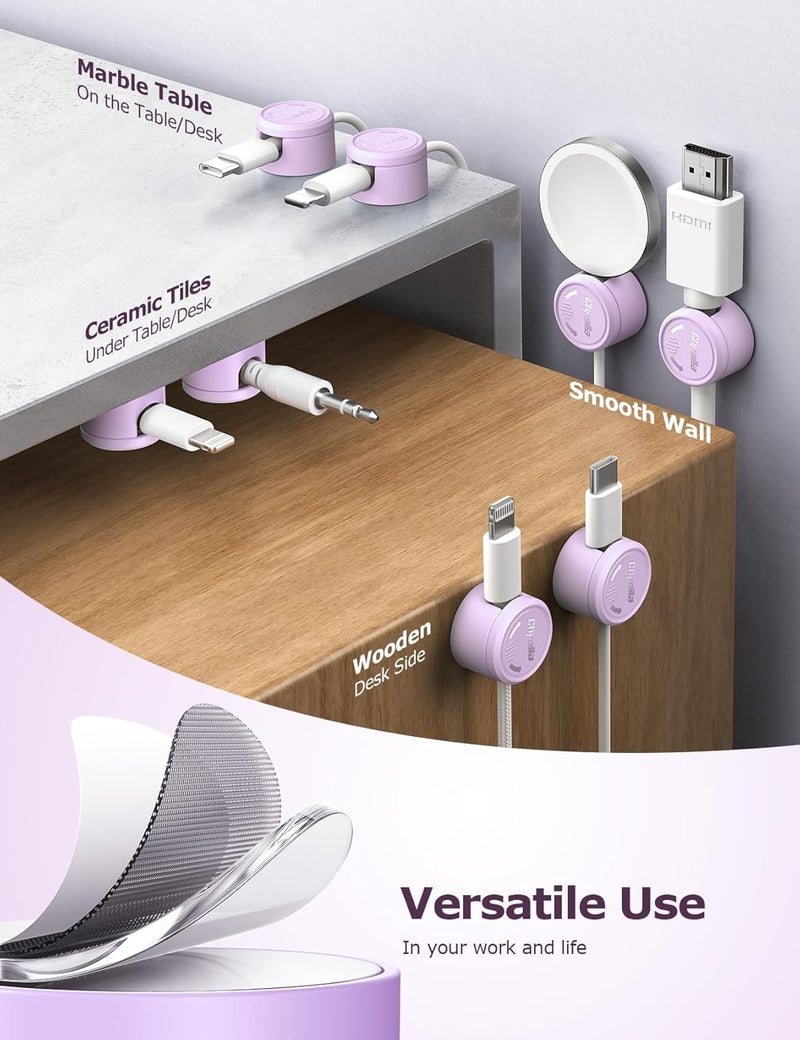 Chfeila 9 Pack Magnetic Cable Clips - [Upgraded Twist-Lock] Cord Organizer, [360°Rotating Lid] Cable Management, Adhesive Wire Holder for Home Office Desk Desktop Nightstand Car Table Wall (Pink) - Image 5